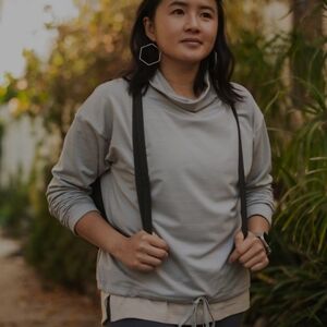 REI Co-Op Take Your time Pullover Size Small Gray Cowl Neck Tie Waist